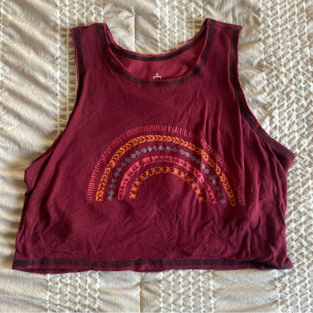 Age of Aries Crop Top With Bralette Attachment Maroon Red Burgundy Rainbow XL